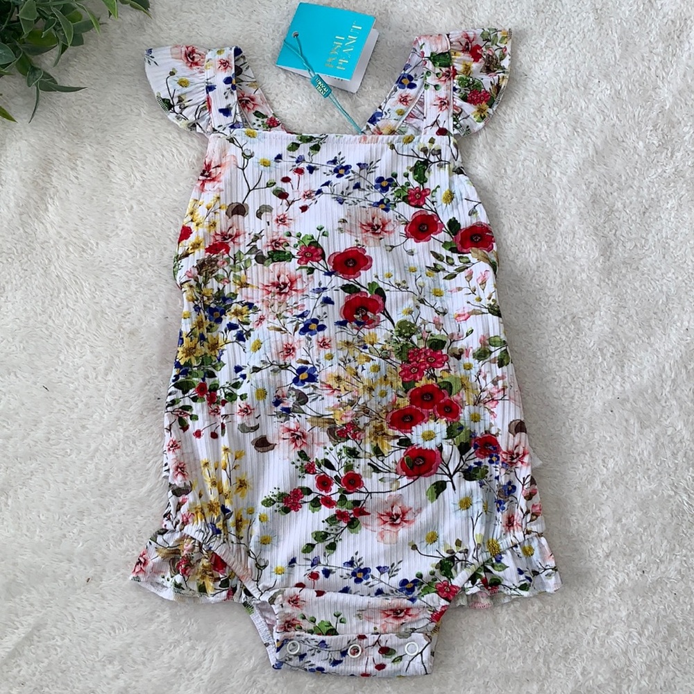 NWT Posh Peanut Barbara Ruffle Bubble Romper Floral 18-24M